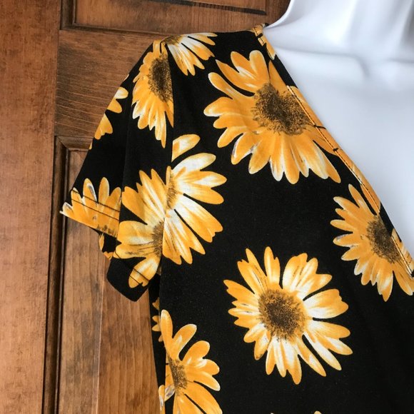 MS Basic Black w/Golden Yellow & White Sunflowers Dress Large - Picture 7 of 14